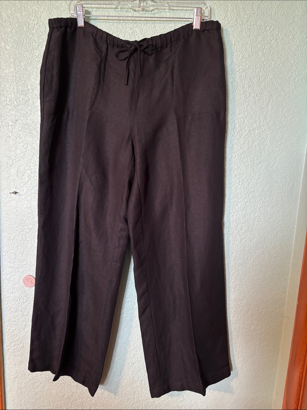 Chicos Women’s Black Drawstring Wide Leg Linen Rayon Pants Size 1 Like New